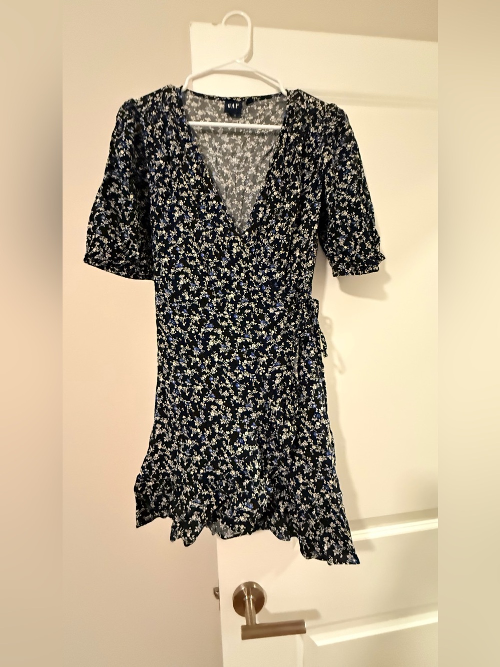 GAP Black Floral Wrap Mini Dress